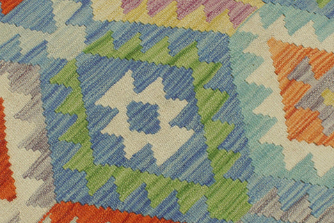 handmade Geometric Kilim Blue Rust Hand-Woven RECTANGLE 100% WOOL area rug 5 x 7