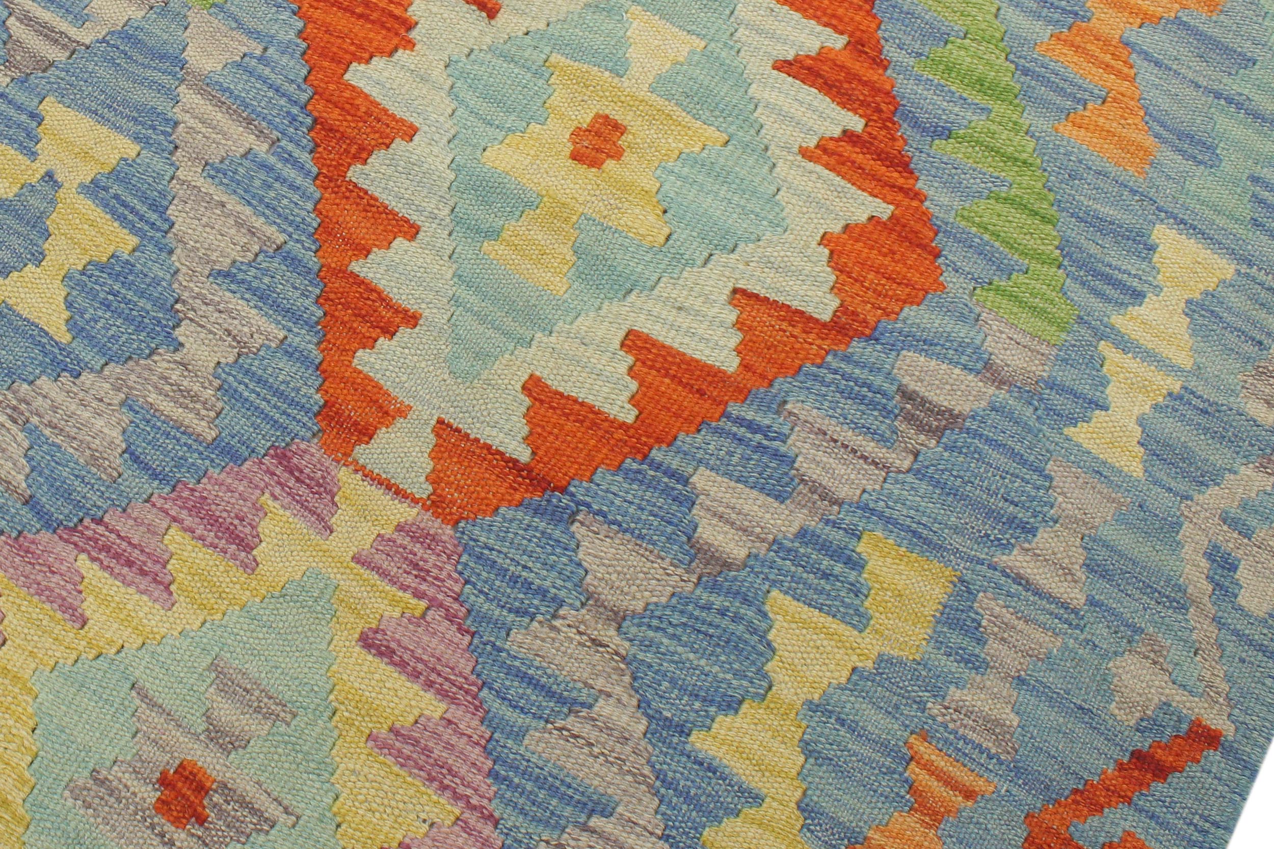 handmade Geometric Kilim Blue Rust Hand-Woven RECTANGLE 100% WOOL area rug 5 x 7