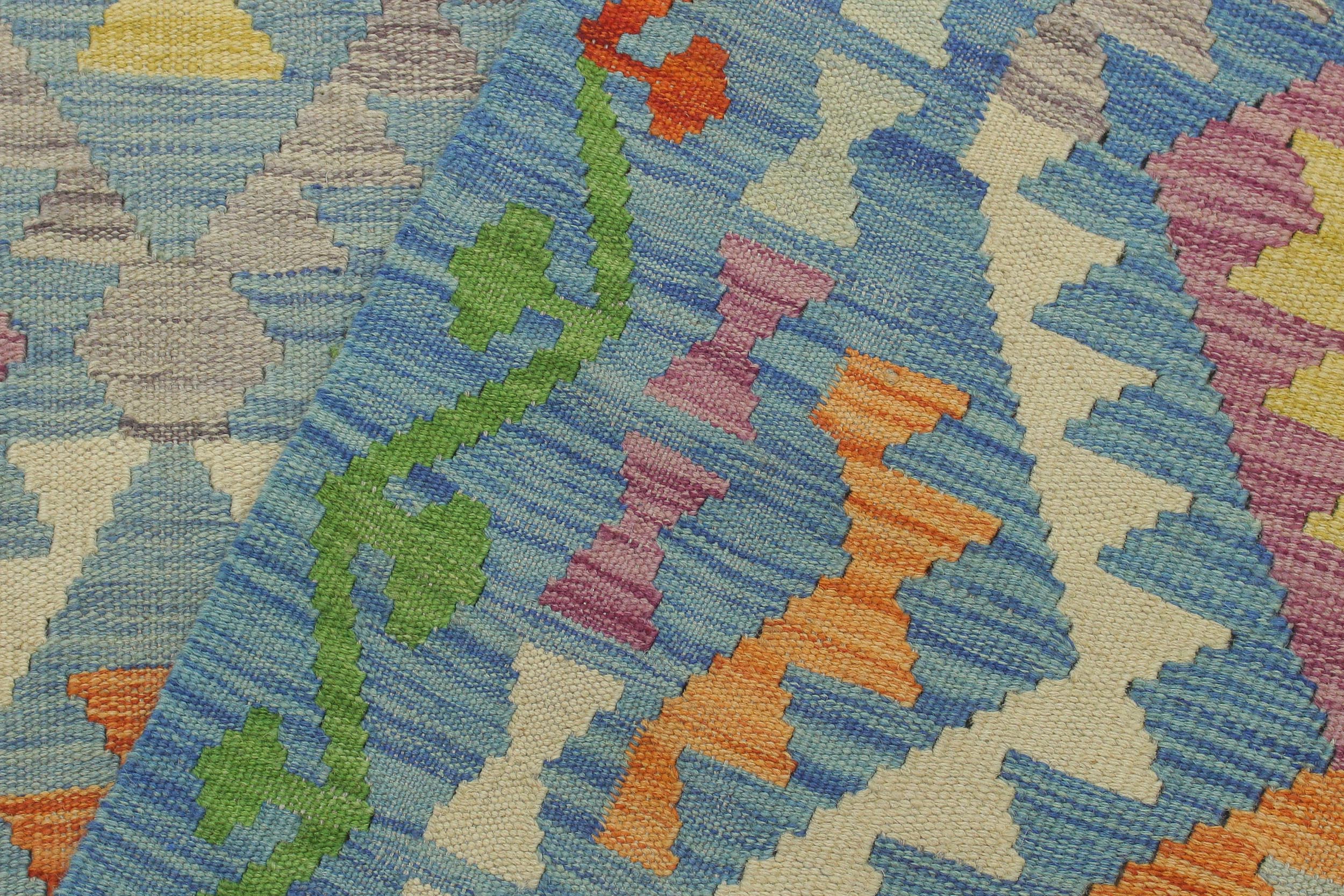 handmade Geometric Kilim Blue Rust Hand-Woven RECTANGLE 100% WOOL area rug 5 x 7