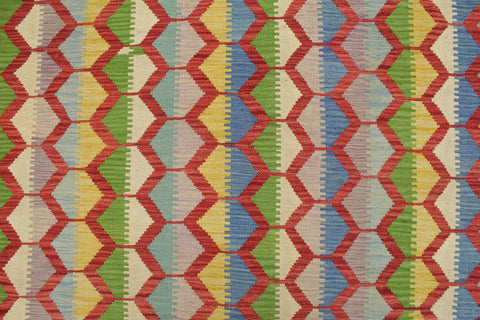 handmade Modern Kilim Blue Rust Hand-Woven RECTANGLE 100% WOOL area rug 5x8