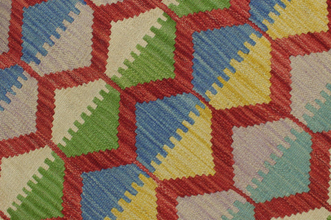 handmade Modern Kilim Blue Rust Hand-Woven RECTANGLE 100% WOOL area rug 5x8