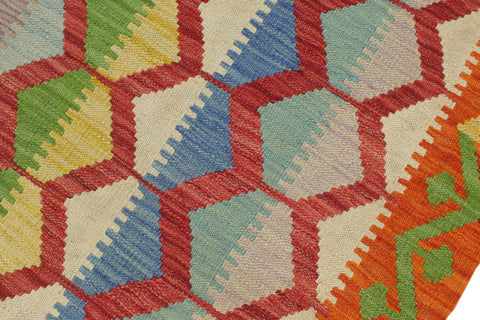 handmade Modern Kilim Blue Rust Hand-Woven RECTANGLE 100% WOOL area rug 5x8