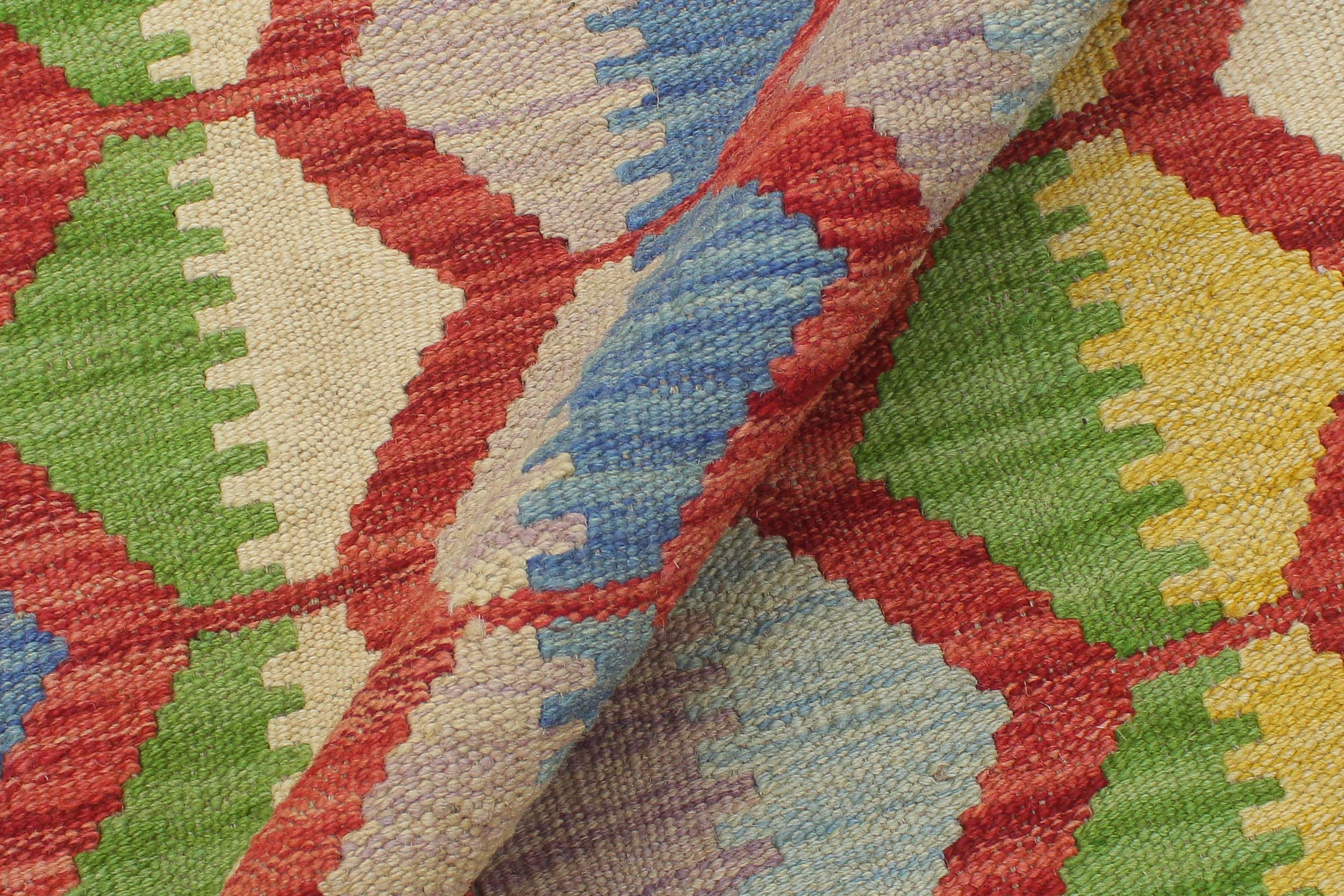 handmade Modern Kilim Blue Rust Hand-Woven RECTANGLE 100% WOOL area rug 5x8