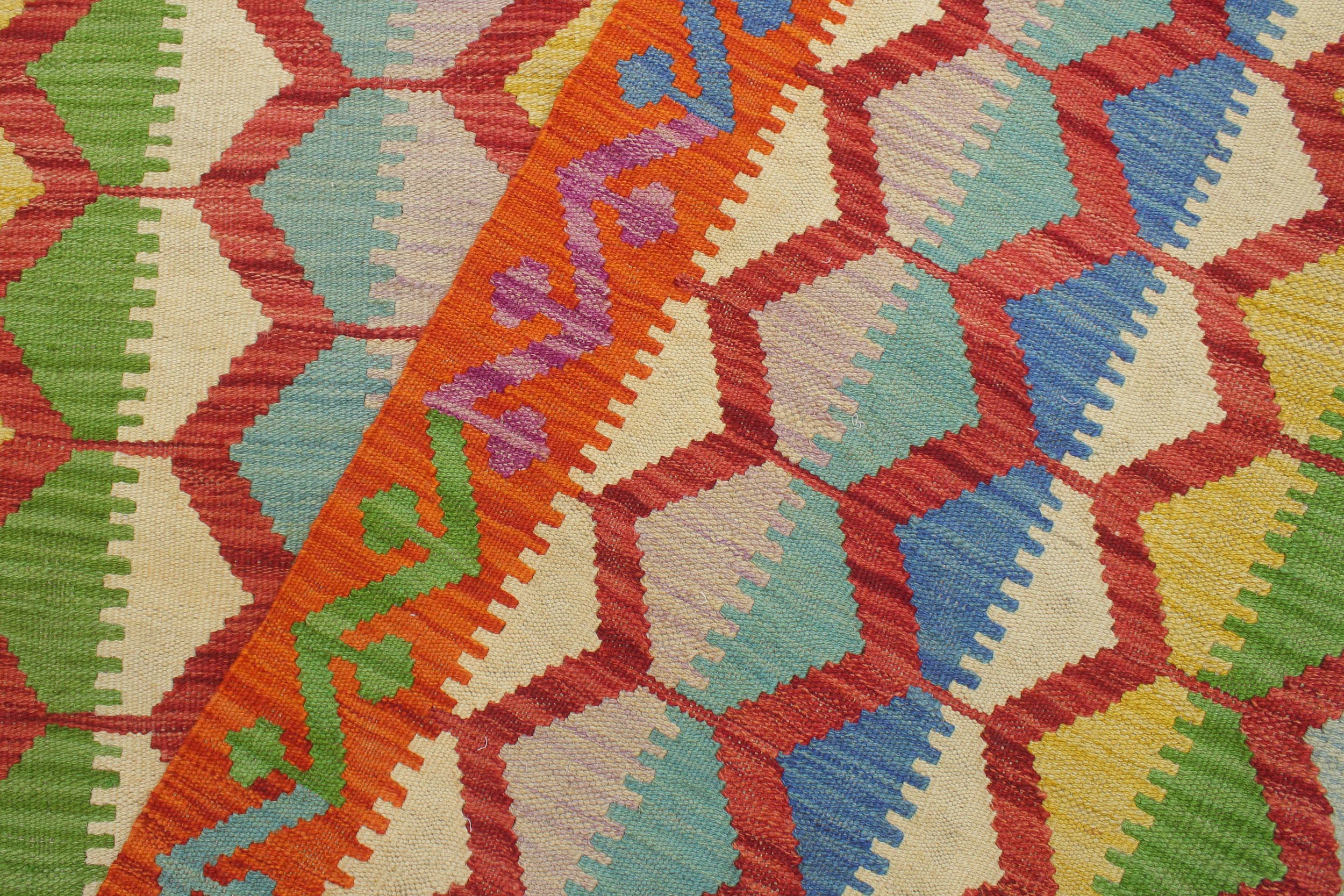handmade Modern Kilim Blue Rust Hand-Woven RECTANGLE 100% WOOL area rug 5x8