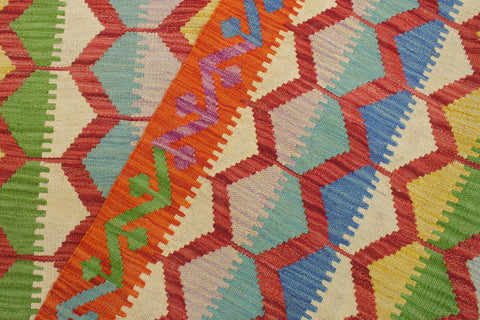 handmade Modern Kilim Blue Rust Hand-Woven RECTANGLE 100% WOOL area rug 5x8