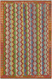 Flat Weave Kilim Antique Navaho Vintage handmade Modern Kilim Blue Rust Hand-Woven Rectangle 100% Wool Area Rug 5x8 