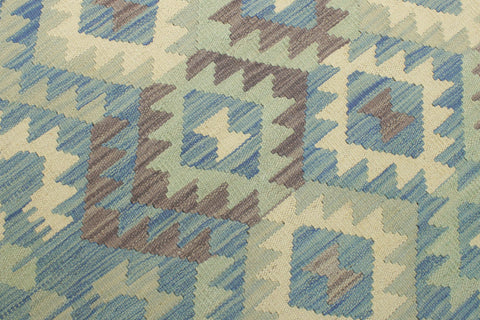 handmade Geometric Kilim Blue Beige Hand-Woven RECTANGLE 100% WOOL area rug 5x6