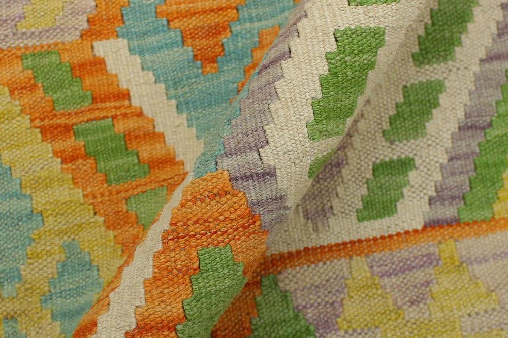 Flat Weave Kilim Antique Navaho Vintage handmade Geometric Kilim Orange Blue Hand-Woven Rectangle 100% Wool Area Rug 4x5 