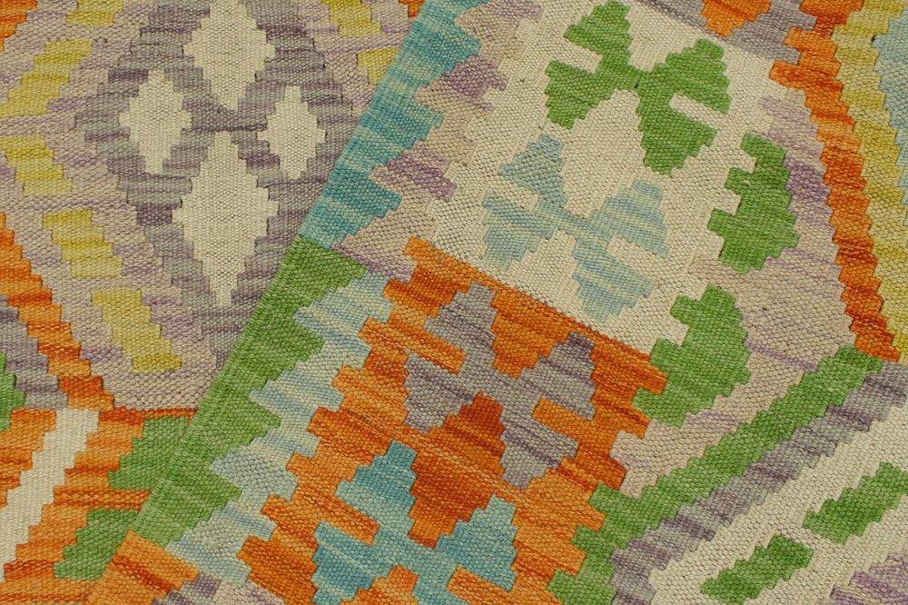 Flat Weave Kilim Antique Navaho Vintage handmade Geometric Kilim Orange Blue Hand-Woven Rectangle 100% Wool Area Rug 4x5 