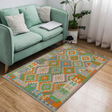 Flat Weave Kilim Antique Navaho Vintage handmade Geometric Kilim Purple Blue Hand-Woven Rectangle 100% Wool Area Rug 4x6 