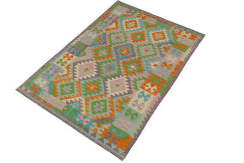 handmade Geometric Kilim Purple Blue Hand-Woven RECTANGLE 100% WOOL area rug 4 x 6