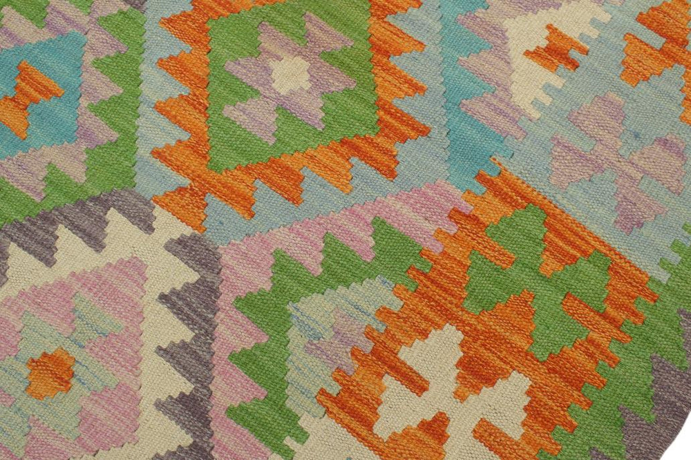 Flat Weave Kilim Antique Navaho Vintage handmade Geometric Kilim Purple Blue Hand-Woven Rectangle 100% Wool Area Rug 4x6 