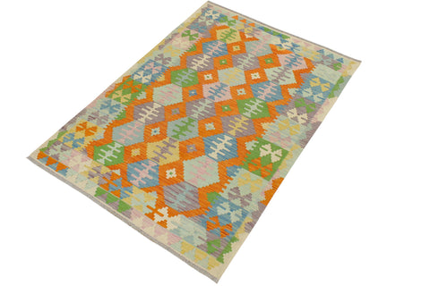 handmade Geometric Kilim Orange Blue Hand-Woven RECTANGLE 100% WOOL area rug 4 x 6