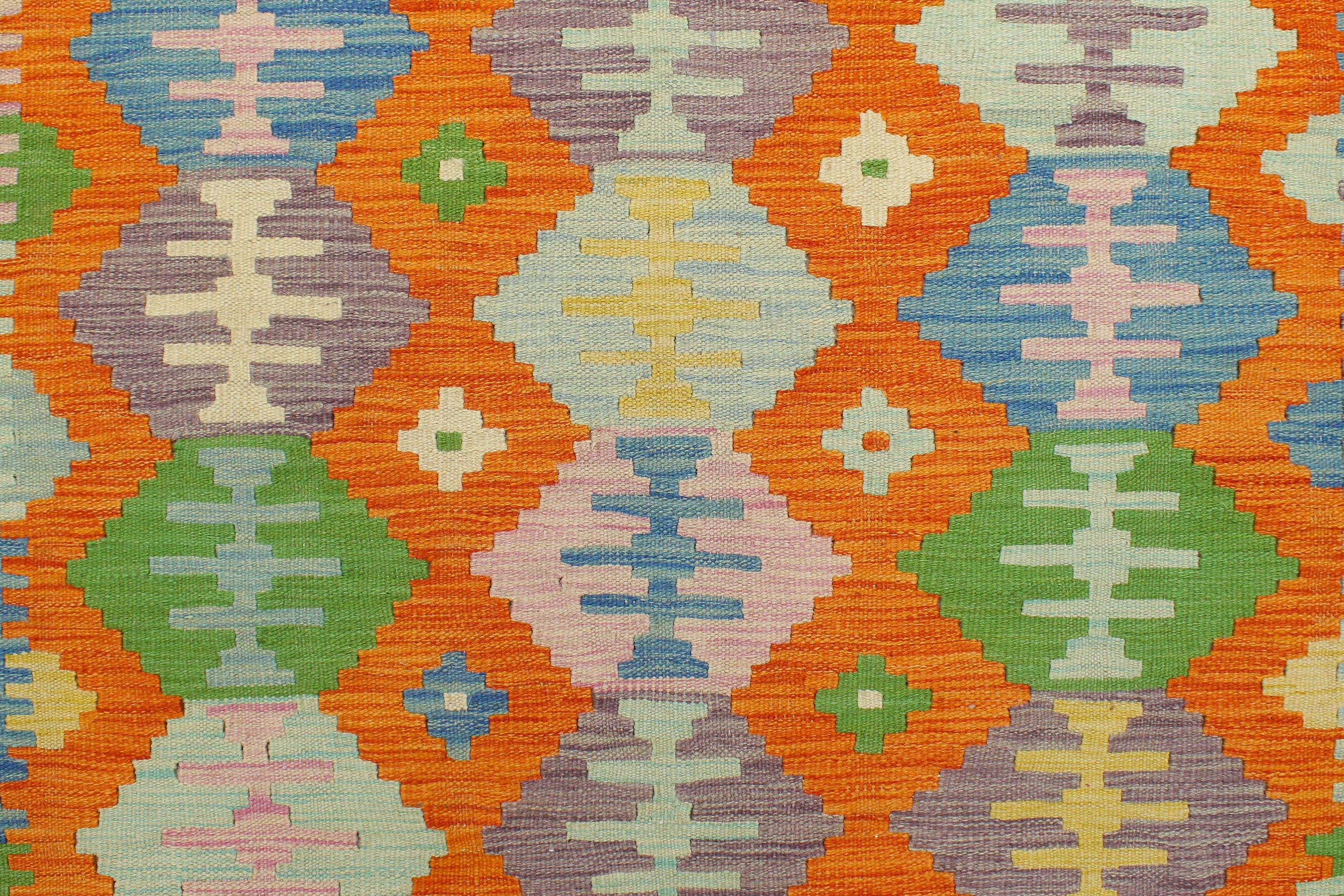 handmade Geometric Kilim Orange Blue Hand-Woven RECTANGLE 100% WOOL area rug 4 x 6
