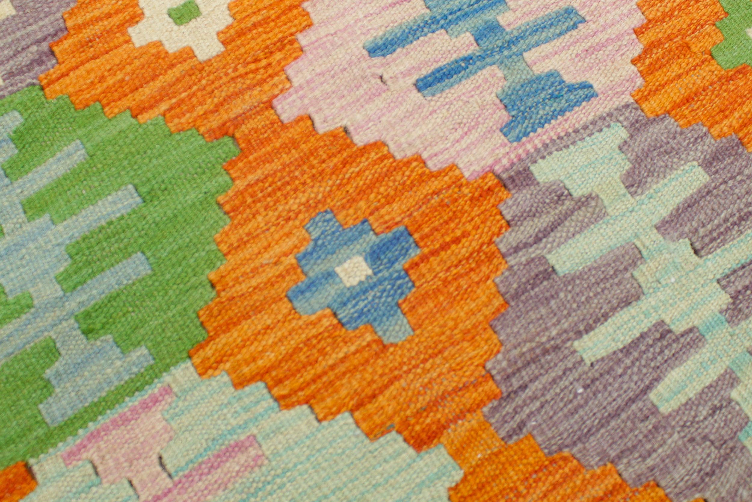 handmade Geometric Kilim Orange Blue Hand-Woven RECTANGLE 100% WOOL area rug 4 x 6