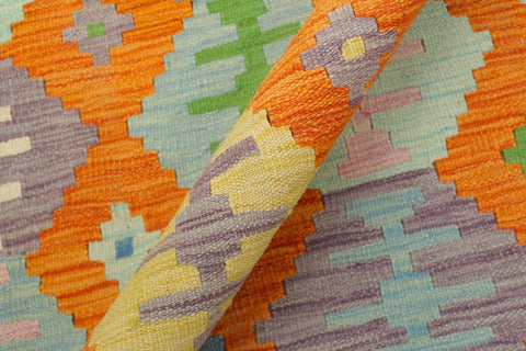 handmade Geometric Kilim Orange Blue Hand-Woven RECTANGLE 100% WOOL area rug 4 x 6