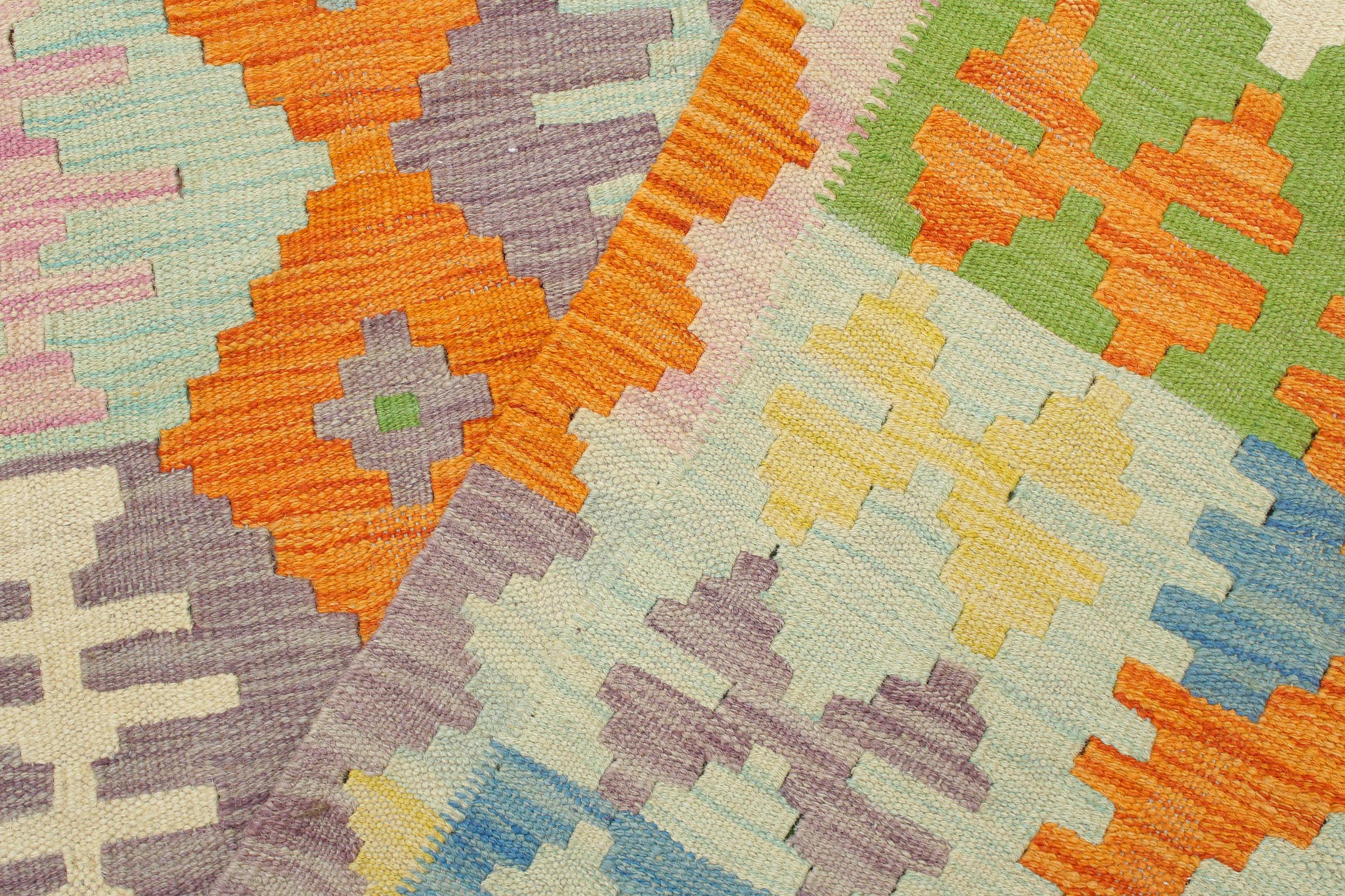 handmade Geometric Kilim Orange Blue Hand-Woven RECTANGLE 100% WOOL area rug 4 x 6