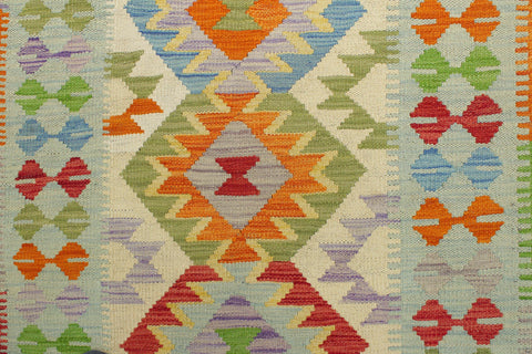 handmade Geometric Kilim Beige Blue Hand-Woven RECTANGLE 100% WOOL area rug 3' x 5'