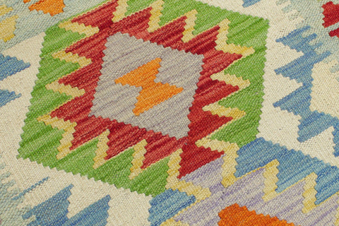 handmade Geometric Kilim Beige Blue Hand-Woven RECTANGLE 100% WOOL area rug 3' x 5'