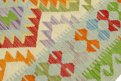 handmade Geometric Kilim Beige Blue Hand-Woven RECTANGLE 100% WOOL area rug 3' x 5'