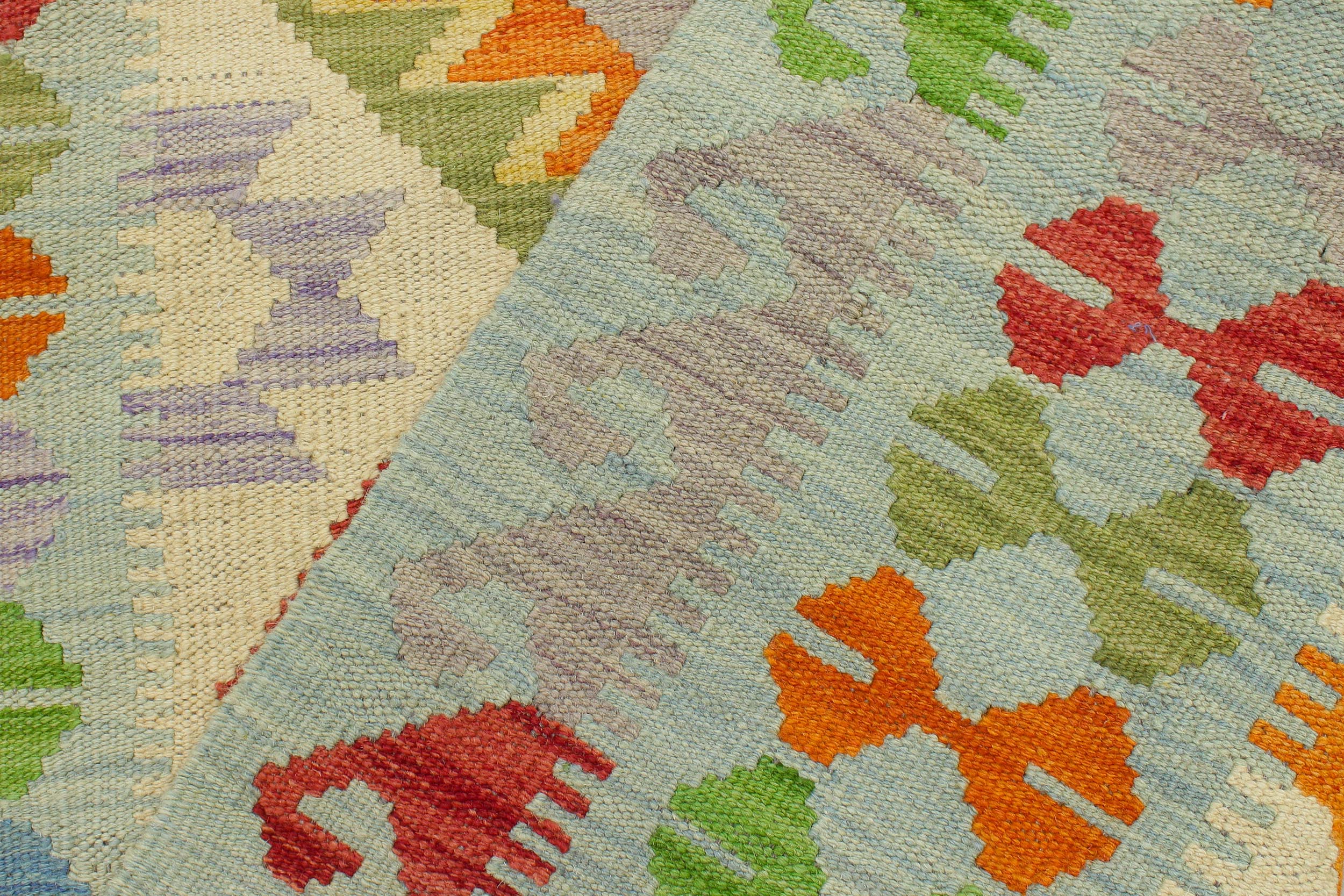 handmade Geometric Kilim Beige Blue Hand-Woven RECTANGLE 100% WOOL area rug 3' x 5'