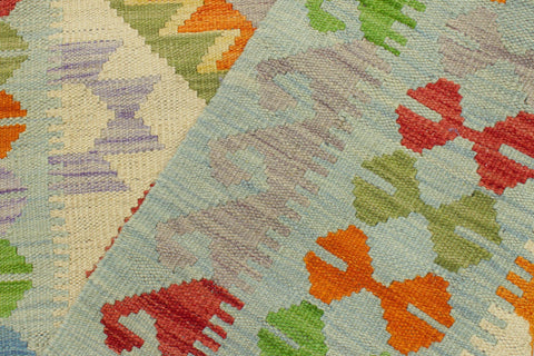 handmade Geometric Kilim Beige Blue Hand-Woven RECTANGLE 100% WOOL area rug 3' x 5'