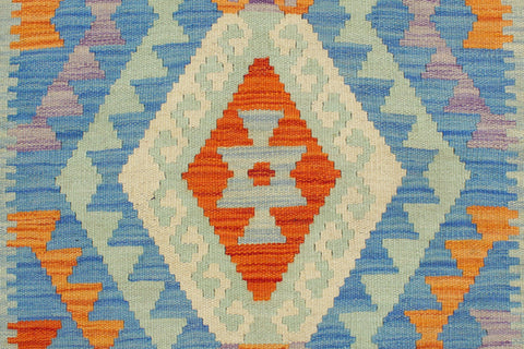 handmade Geometric Kilim Blue Rust Hand-Woven RECTANGLE 100% WOOL area rug 3' x 4'
