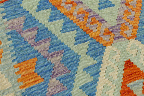 handmade Geometric Kilim Blue Rust Hand-Woven RECTANGLE 100% WOOL area rug 3' x 4'