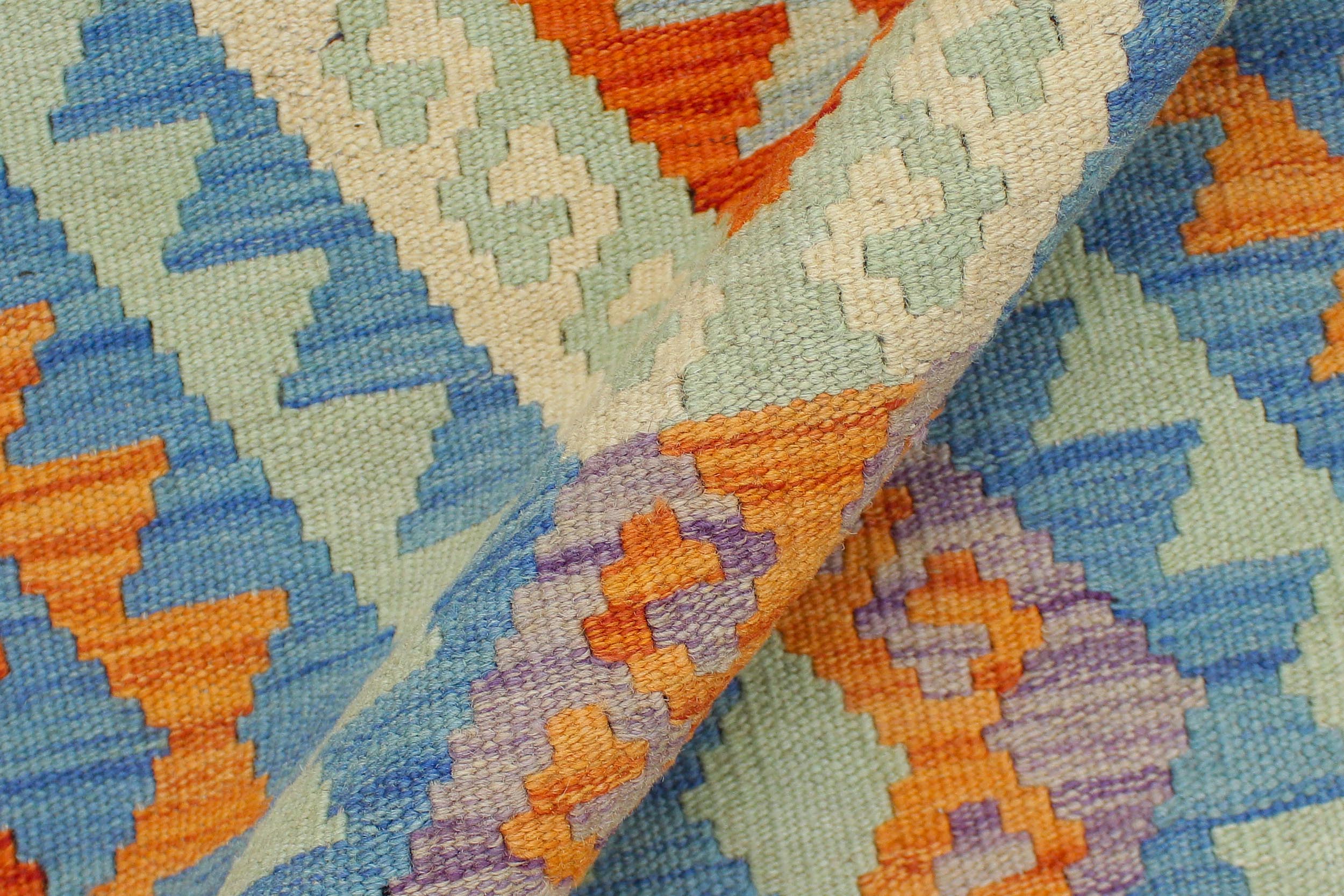handmade Geometric Kilim Blue Rust Hand-Woven RECTANGLE 100% WOOL area rug 3' x 4'