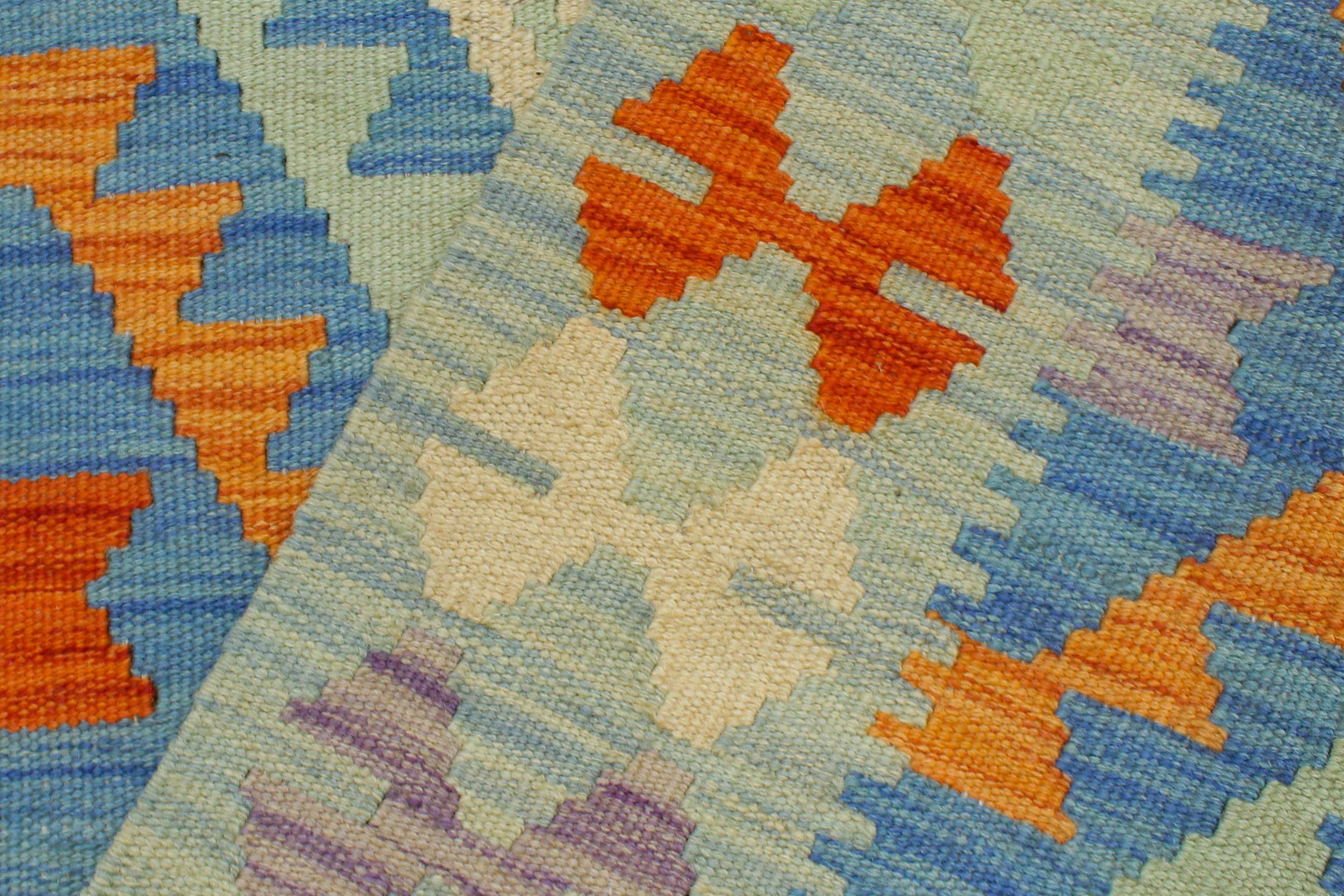 handmade Geometric Kilim Blue Rust Hand-Woven RECTANGLE 100% WOOL area rug 3' x 4'