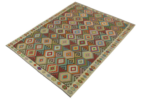 handmade Geometric Kilim Brown Beige Hand-Woven RECTANGLE 100% WOOL area rug 9 x 12