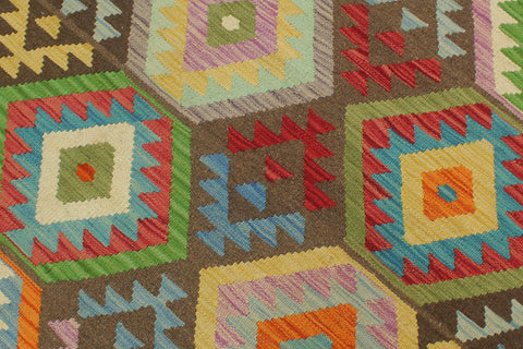 handmade Geometric Kilim Brown Beige Hand-Woven RECTANGLE 100% WOOL area rug 9 x 12