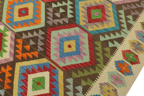 handmade Geometric Kilim Brown Beige Hand-Woven RECTANGLE 100% WOOL area rug 9 x 12