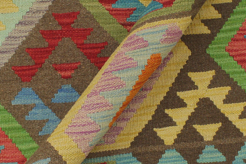 handmade Geometric Kilim Brown Beige Hand-Woven RECTANGLE 100% WOOL area rug 9 x 12