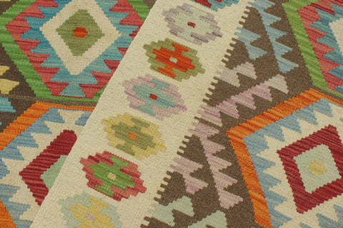 handmade Geometric Kilim Brown Beige Hand-Woven RECTANGLE 100% WOOL area rug 9 x 12