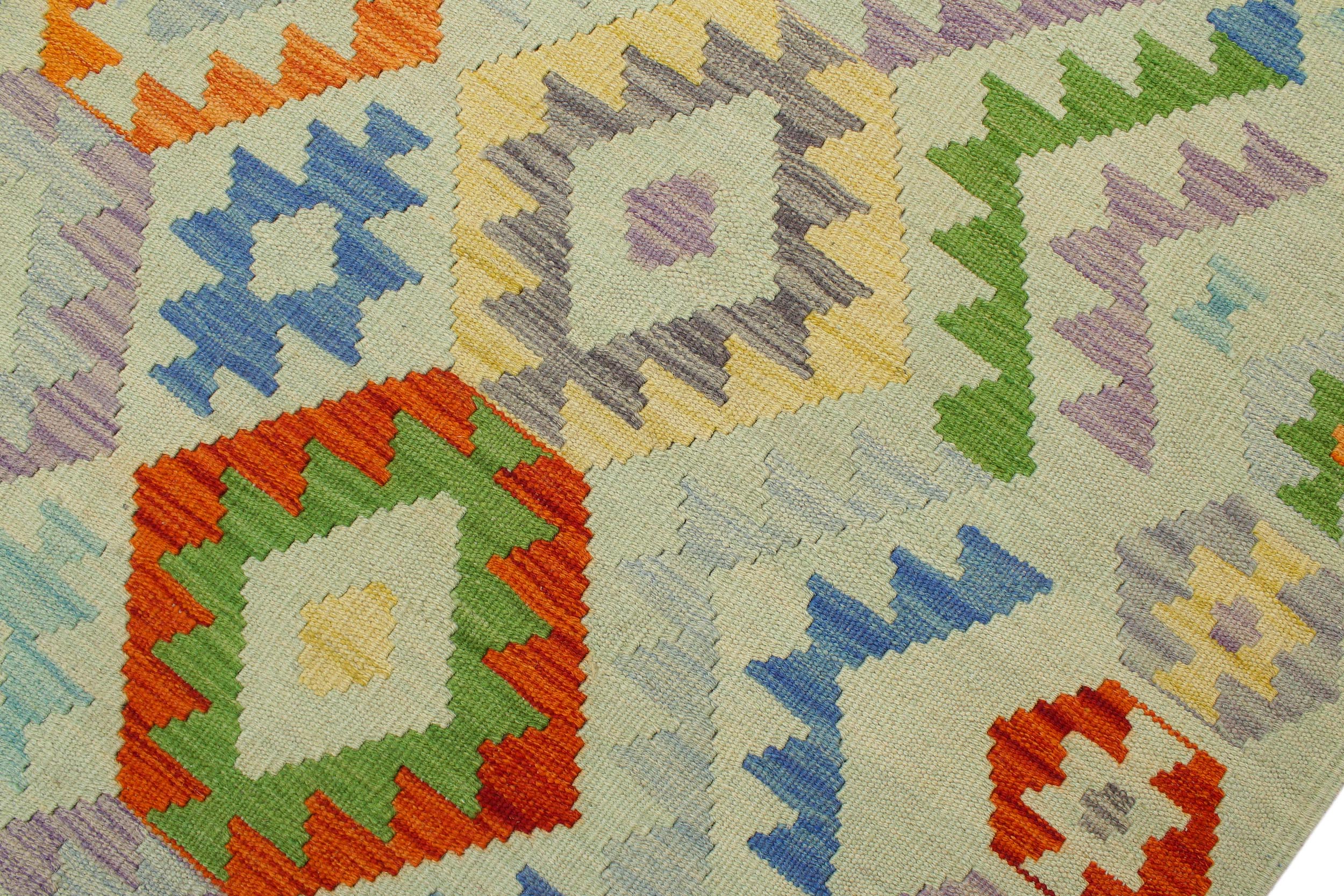 handmade Geometric Kilim Blue Rust Hand-Woven RECTANGLE 100% WOOL area rug 6 x 8