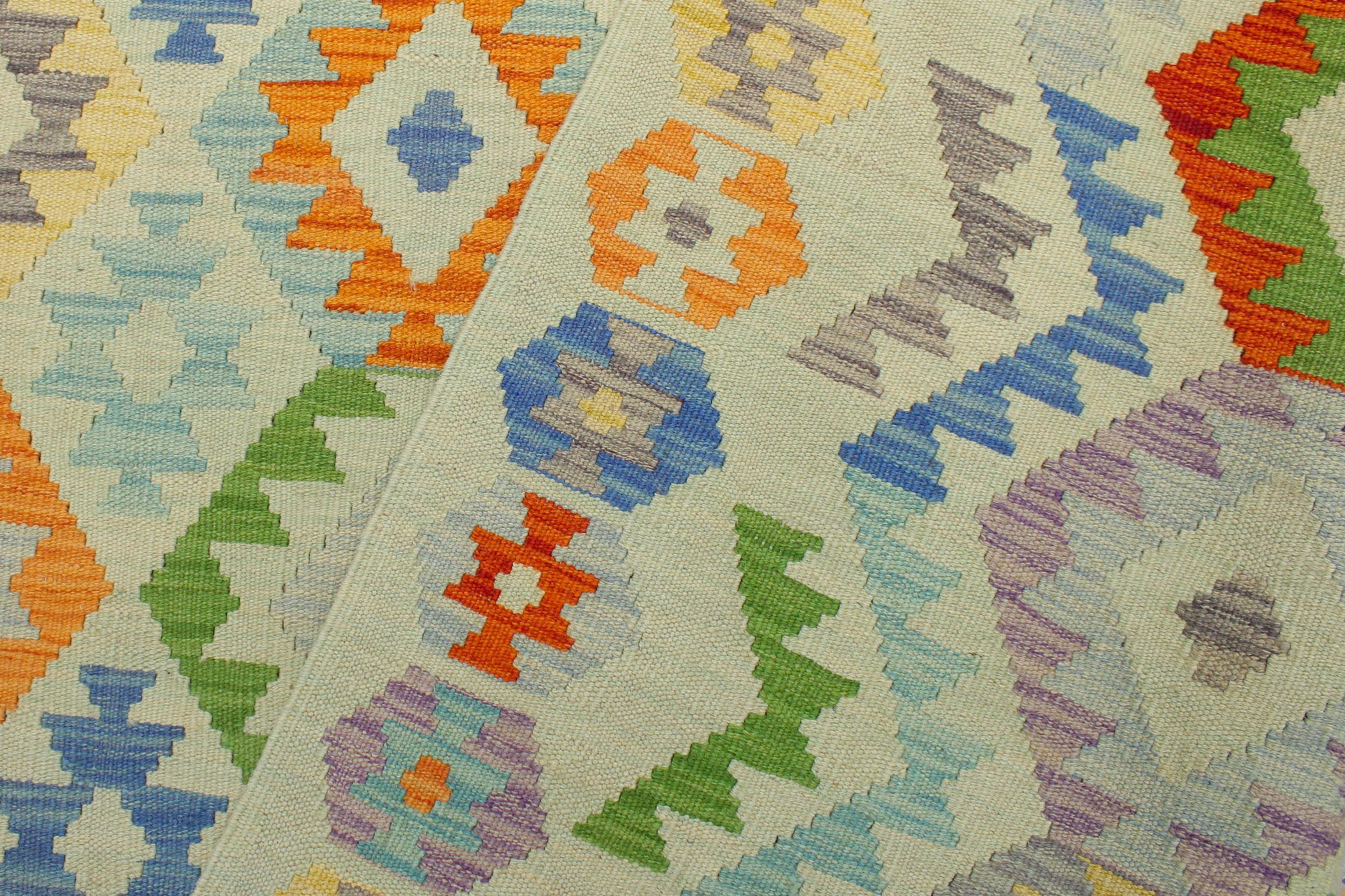 handmade Geometric Kilim Blue Rust Hand-Woven RECTANGLE 100% WOOL area rug 6 x 8