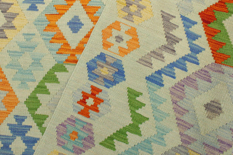 handmade Geometric Kilim Blue Rust Hand-Woven RECTANGLE 100% WOOL area rug 6 x 8