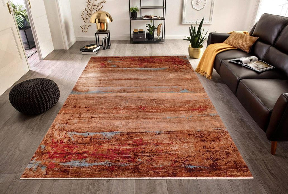 handmade Modern Modern Brown Blue Hand Knotted RECTANGLE WOOL&SILK area rug 9X12