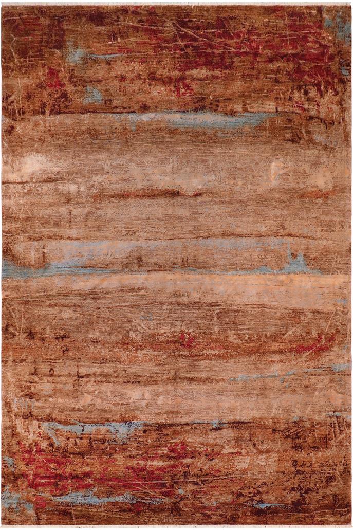 handmade Modern Modern Brown Blue Hand Knotted RECTANGLE WOOL&SILK area rug 9X12