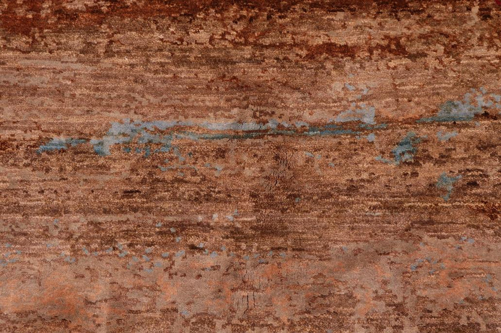 handmade Modern Modern Brown Blue Hand Knotted RECTANGLE WOOL&SILK area rug 9X12