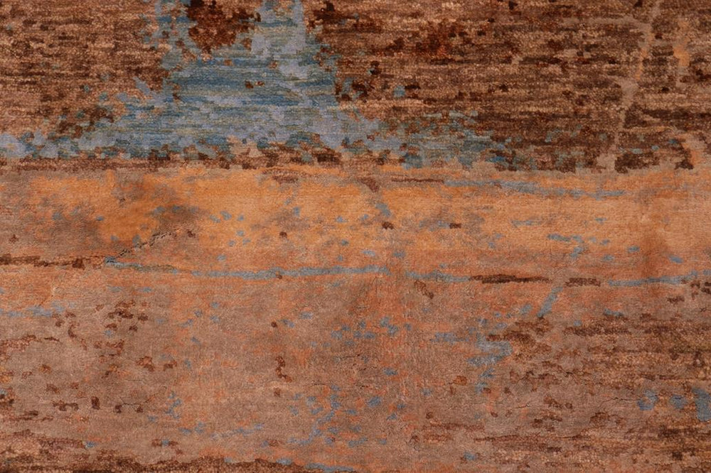 handmade Modern Modern Brown Blue Hand Knotted RECTANGLE WOOL&SILK area rug 9X12