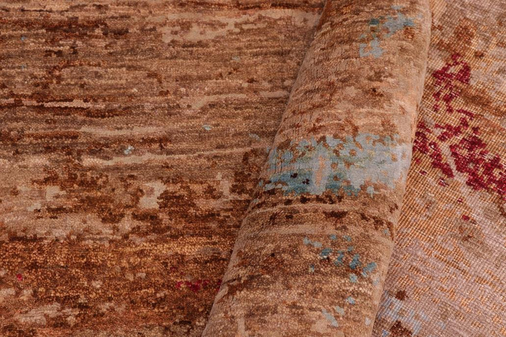 handmade Modern Modern Brown Blue Hand Knotted RECTANGLE WOOL&SILK area rug 9X12