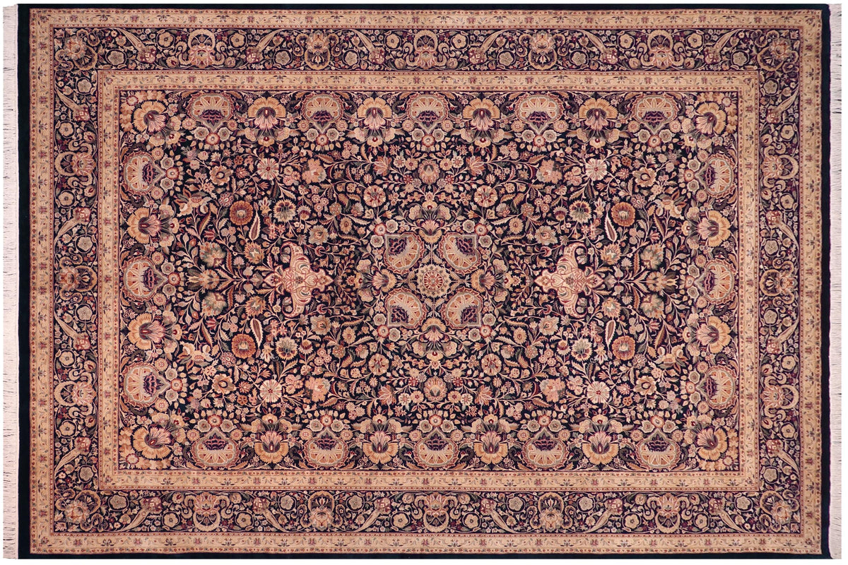 handmade Traditional Lahore Blue Beige Hand Knotted RECTANGLE 100% WOOL area rug 10x14