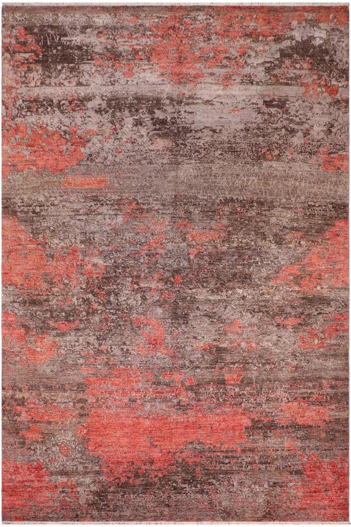 handmade Modern Modern Gray Rust Hand Knotted RECTANGLE WOOL&SILK area rug 9X12