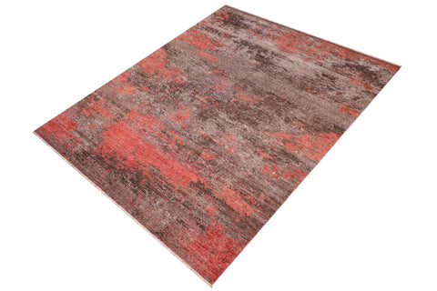 handmade Modern Modern Gray Rust Hand Knotted RECTANGLE WOOL&SILK area rug 9' x 12'