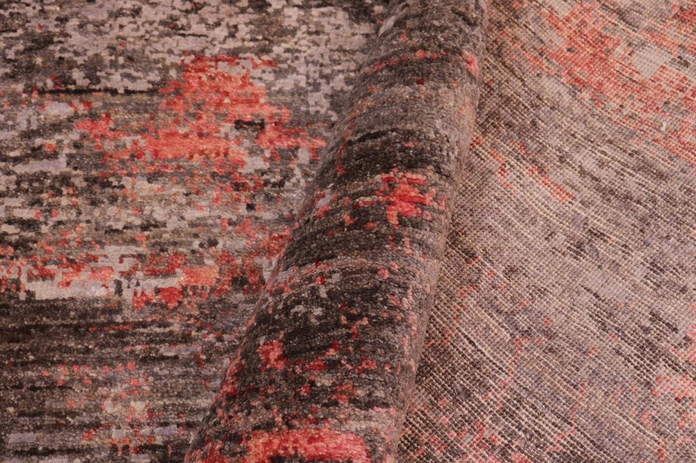 handmade Modern Modern Gray Rust Hand Knotted RECTANGLE WOOL&SILK area rug 9X12