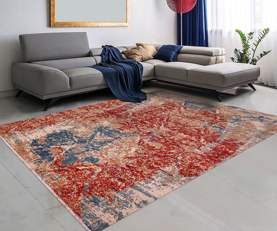 handmade Modern Modern Red Blue Hand Knotted RECTANGLE WOOL&SILK area rug 9X12