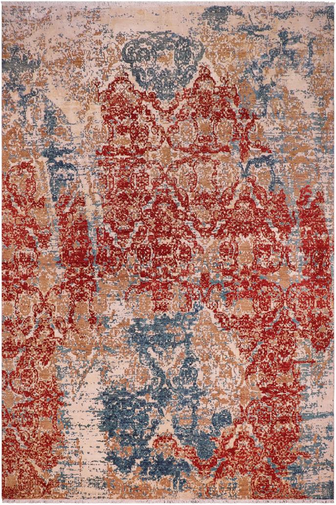 handmade Modern Modern Red Blue Hand Knotted RECTANGLE WOOL&SILK area rug 9X12