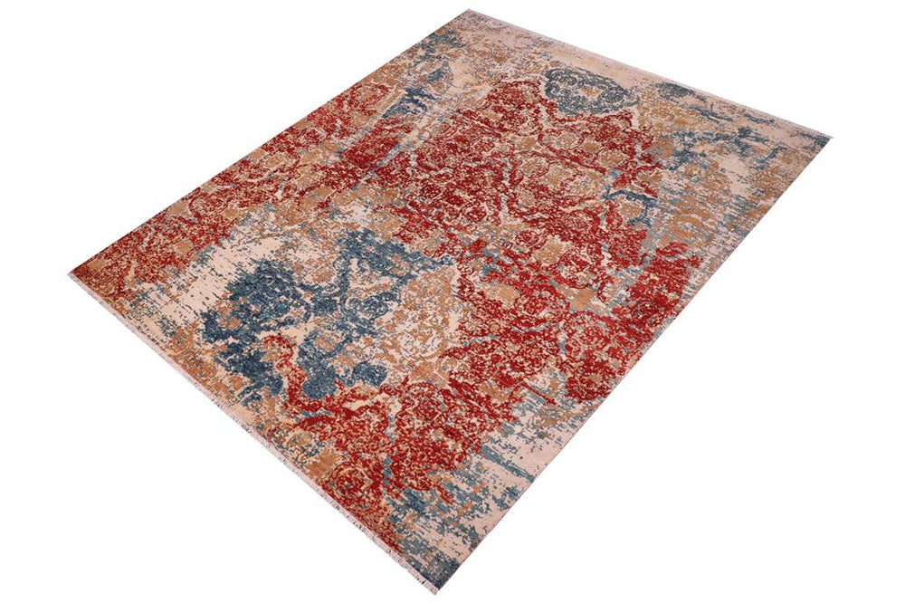 handmade Modern Modern Red Blue Hand Knotted RECTANGLE WOOL&SILK area rug 9X12